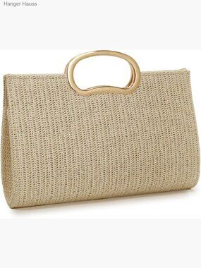 Top Handle Straw Clutch Purse Woven Beach Bag Travel Handbag